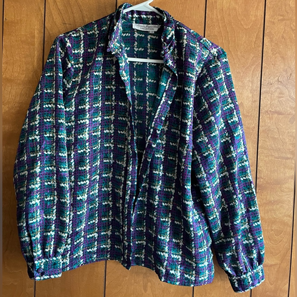 Laura & Jayne Petite Collection Retro Button Up Shirt Top Blouse Size 14